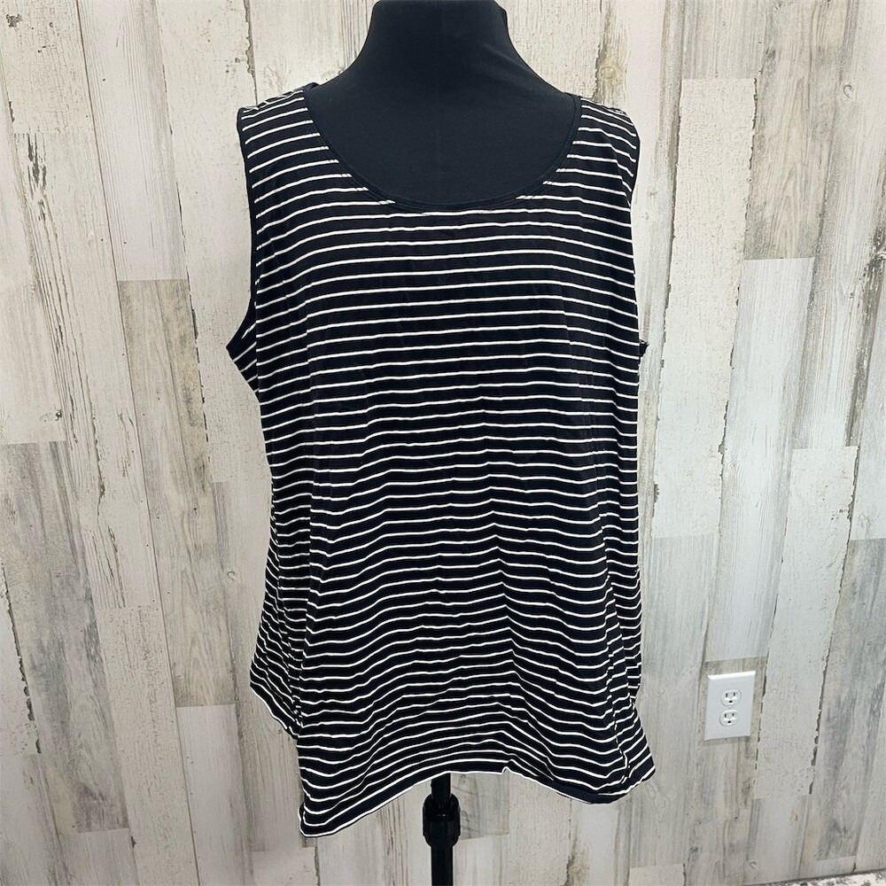 Catherines Tank Top Womens 2XLP Black & White Striped Sleeveless SKU763